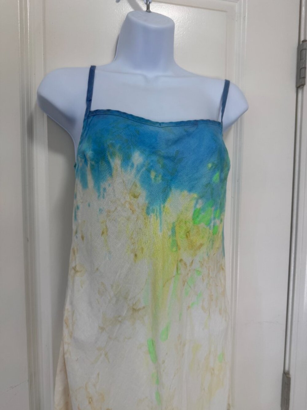 Abercrombie & Fitch Y2K 100% Linen Blue & Yellow Slip Dress Size Small Sundress - Picture 2 of 10